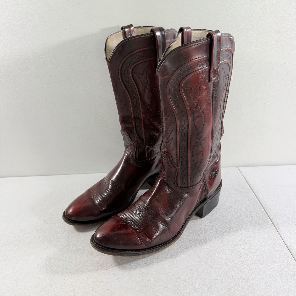 Vintage Acme Dingo Men's 11 D Red Burgundy Leather Cowboy Boots Embroidered 7719